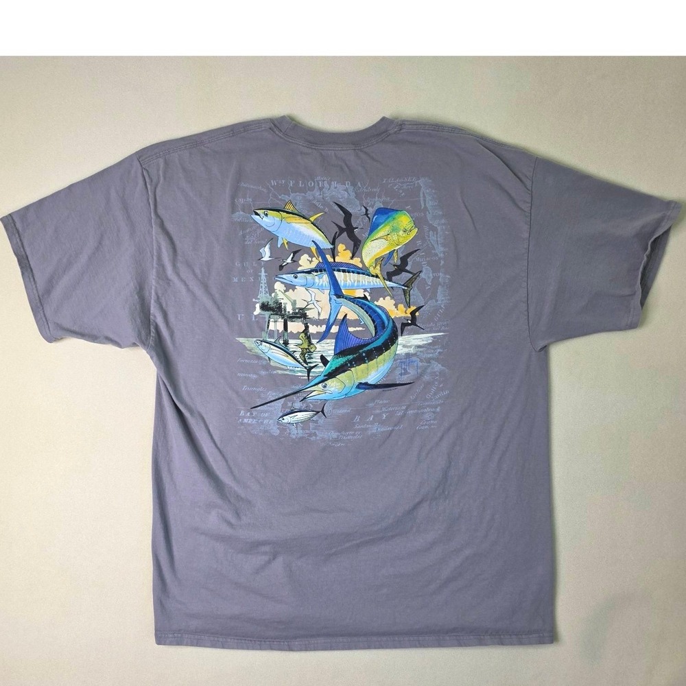 Guy Harvey Mens 2XL Purple Short Sleeve Pocket T-Shirt West Florida Fish Graphic